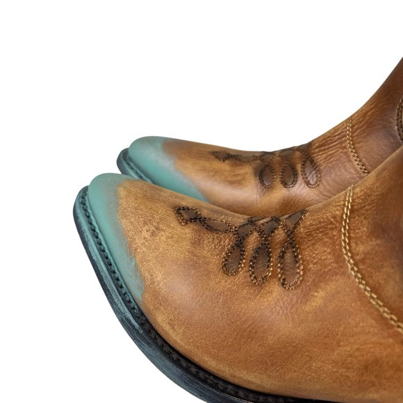 Corral Brown NIB W7 Turquoise and Brown Leather Studded Cut Out Western Boots - Picture 5 of 15